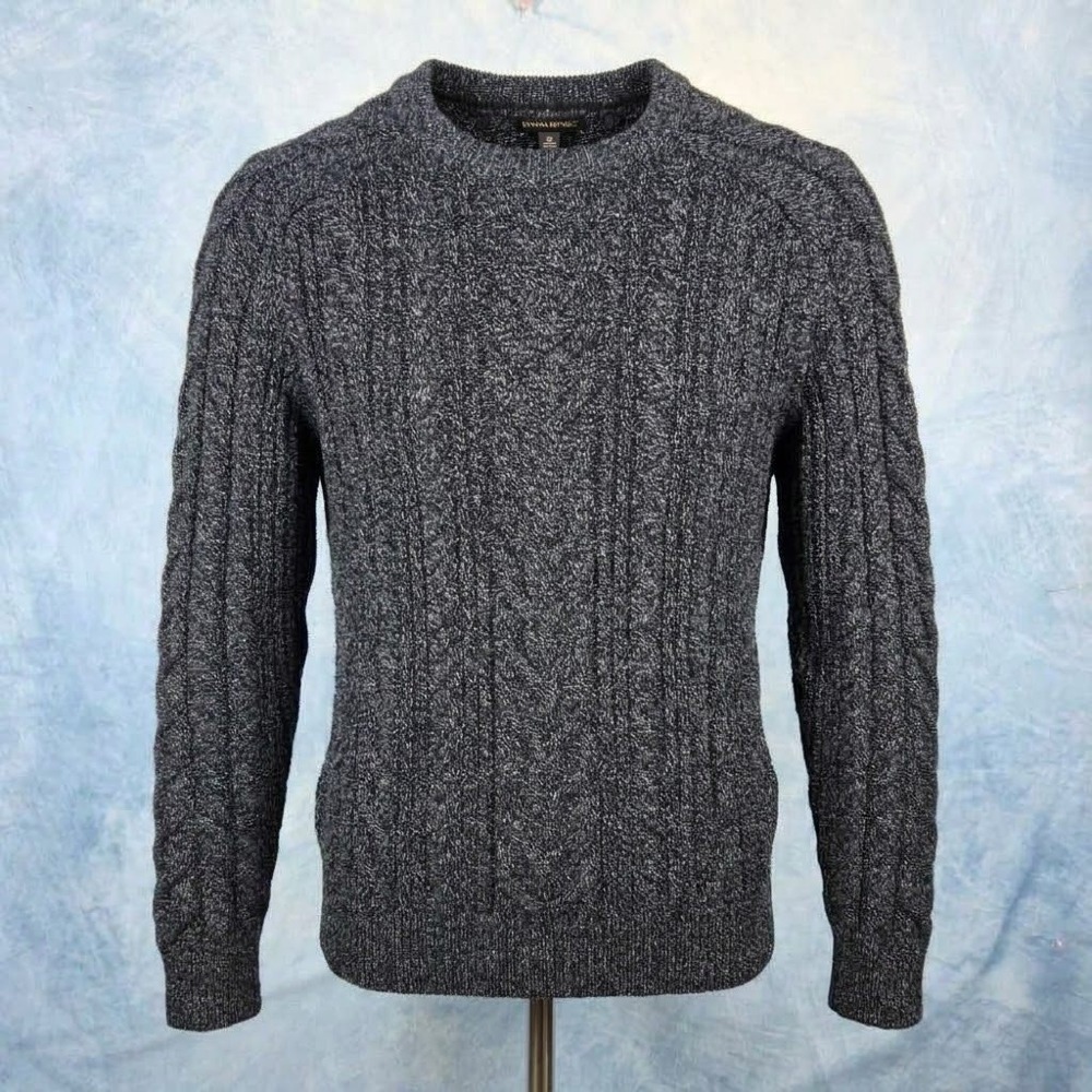 Banana Republic Mens XL Merino Wool Blend Cable Knit Crewneck Sweater Blue